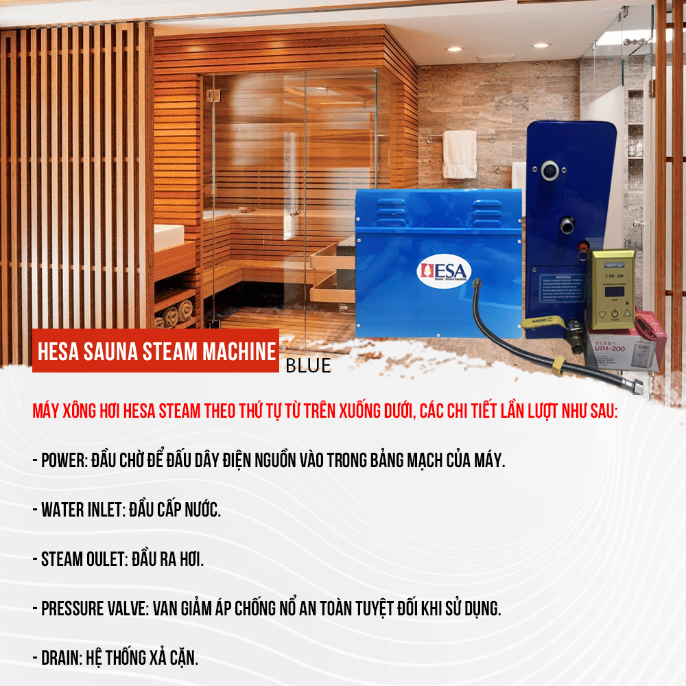 Máy Xông Hơi Ướt Hesa Sauna Steam Machine Công Suất 9KW Cho Phòng Xông Gia Đình, Spa, Khách Sạn